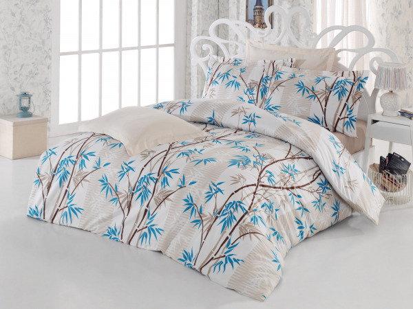 sugarcane blue brown ranforce fabric bed set