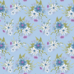 fabric design blue white flowers