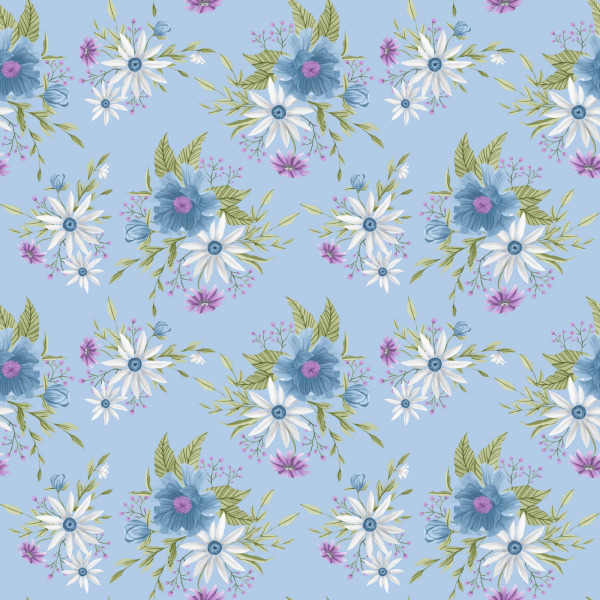 fabric design blue white flowers