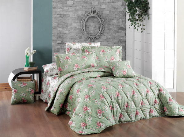 green flowers bed set selonya celik tekstil