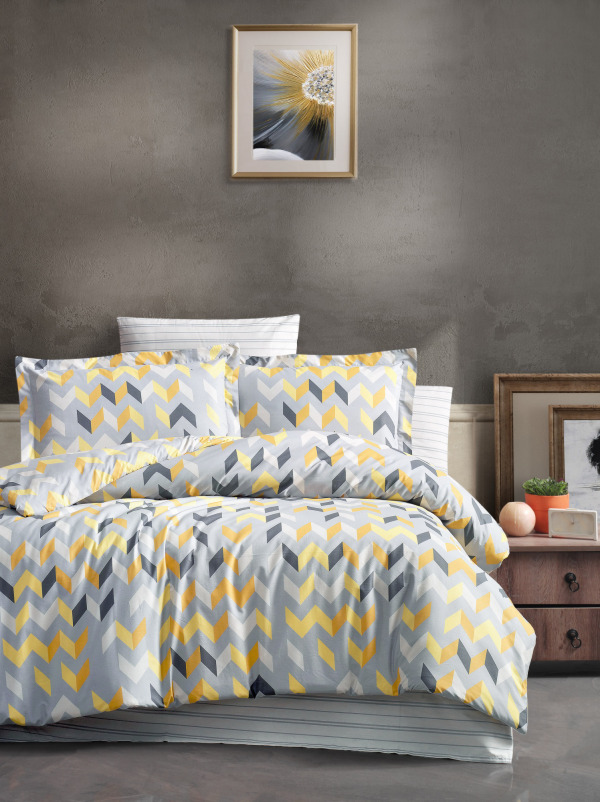 yellow blue grey duvet covet set ranforce fabric